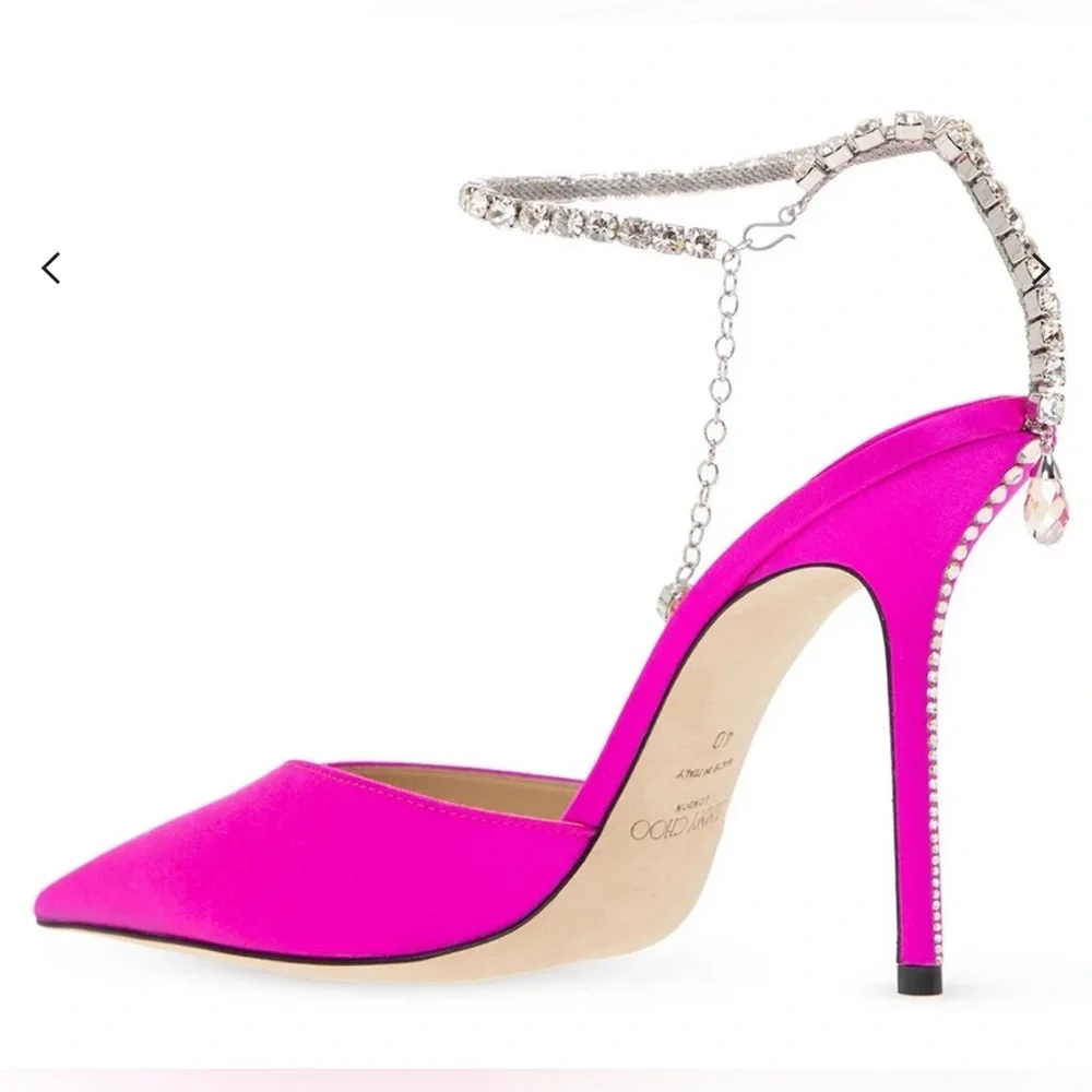 ❌SOLD❌Nib Jimmy Choo Saeda 100 Embellished Ankle Strap Pumps Fuchsia size 6.5 - Picture 5 of 10
